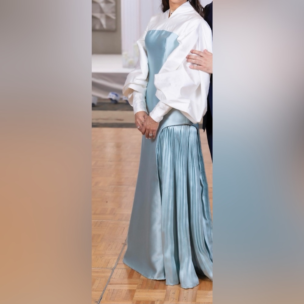 Sophisticated White and Blue Wedding Dress